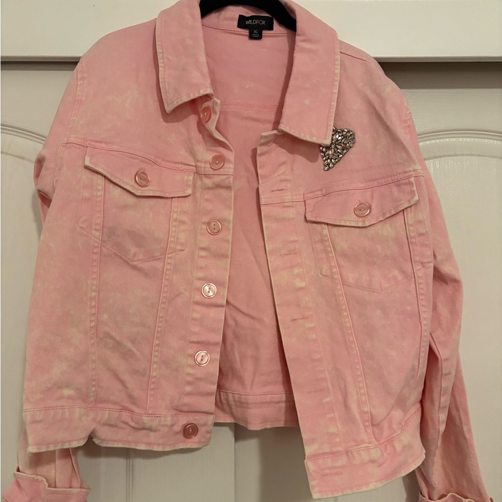 Wildfox Light Pink Jean Jacket with Heart Detail